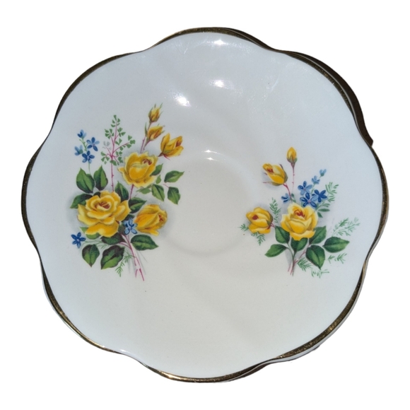Rosina| England Bone China Yellow Golden Floral Fancy White Tea Cup with Saucer - Picture 6 of 10